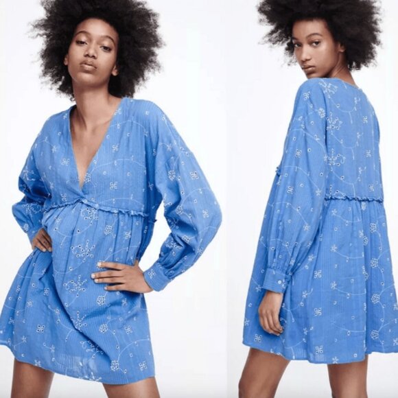 Zara short blue embroidered dress - XS - Picture 2 of 5
